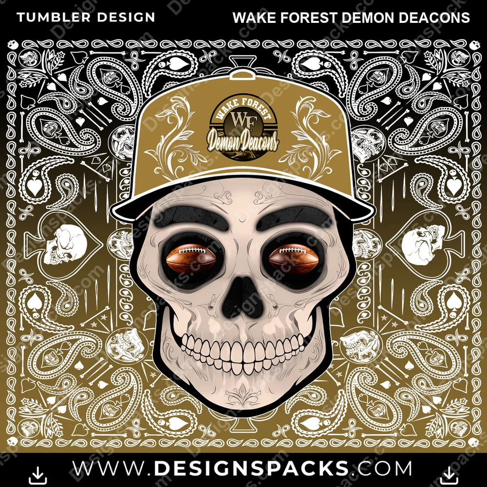 College Sport Skull Handkerchief Wake Forest Demon Deacons NCAA College Sport Tumbler Digital Wrap Design Download