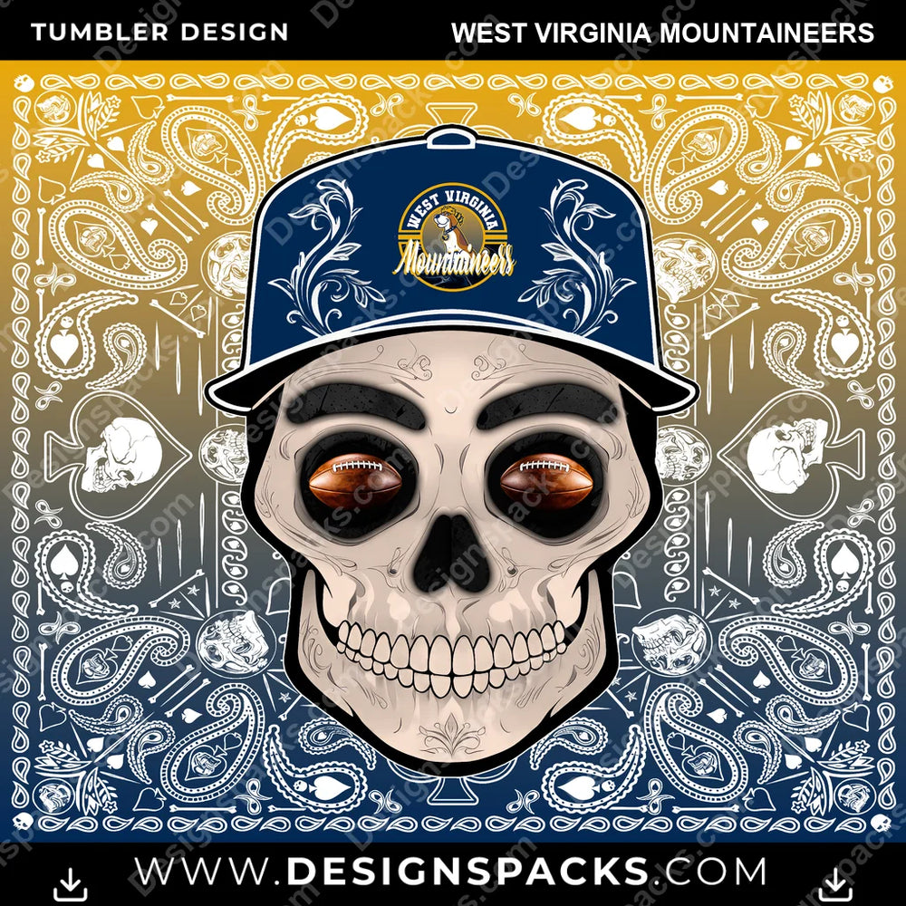 College Sport Skull Handkerchief West Virginia Mountaineers NCAA College Sport Tumbler Digital Wrap Design Download