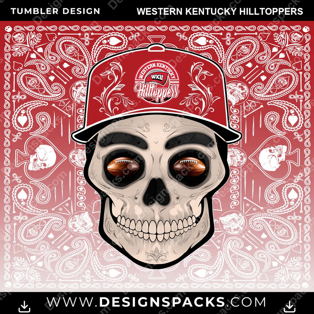 College Sport Skull Handkerchief Western Kentucky Hilltoppers NCAA College Sport Tumbler Digital Wrap Design Download