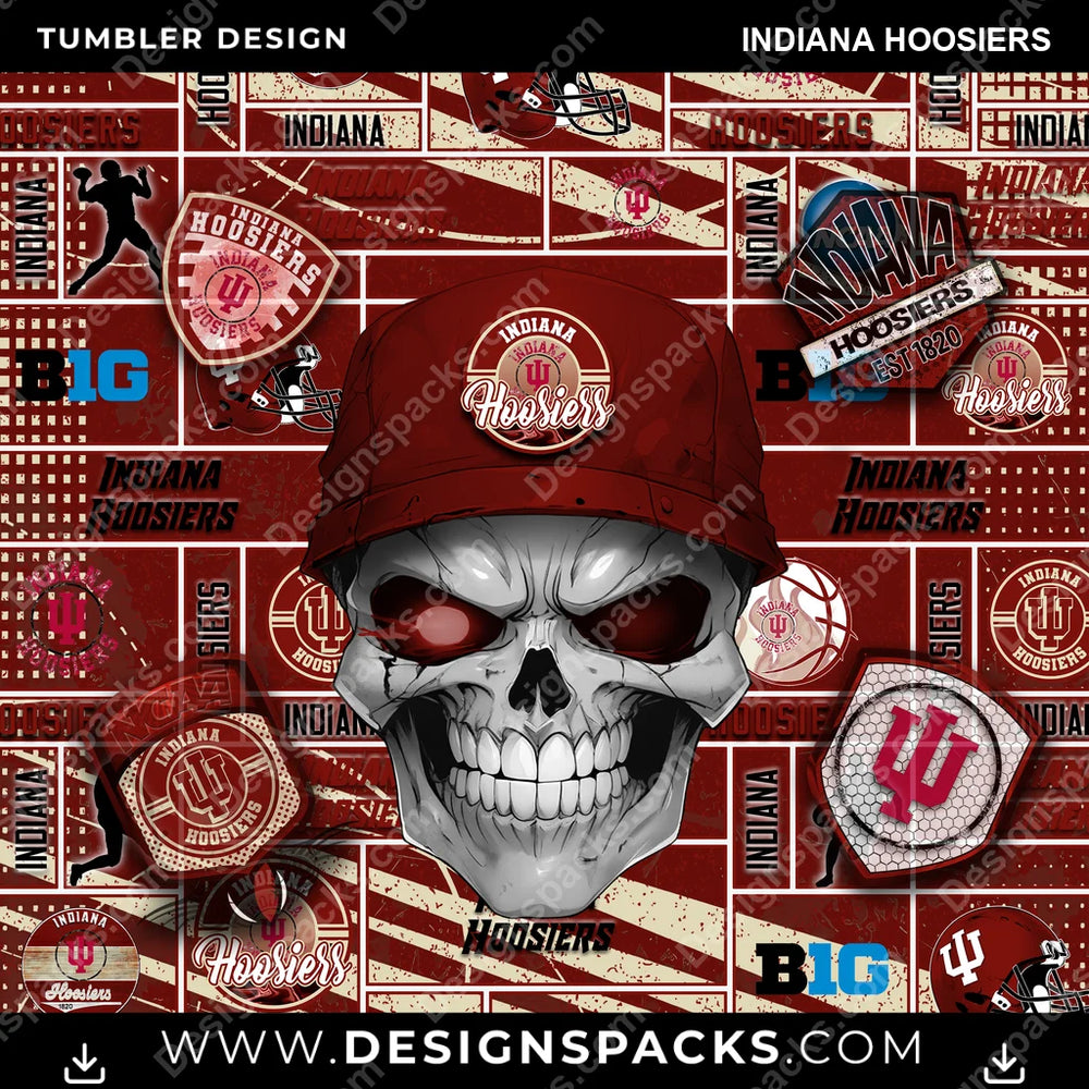 College Sport Skull Indiana Hoosiers NCAA College Sport Tumbler Digital Wrap Design Download