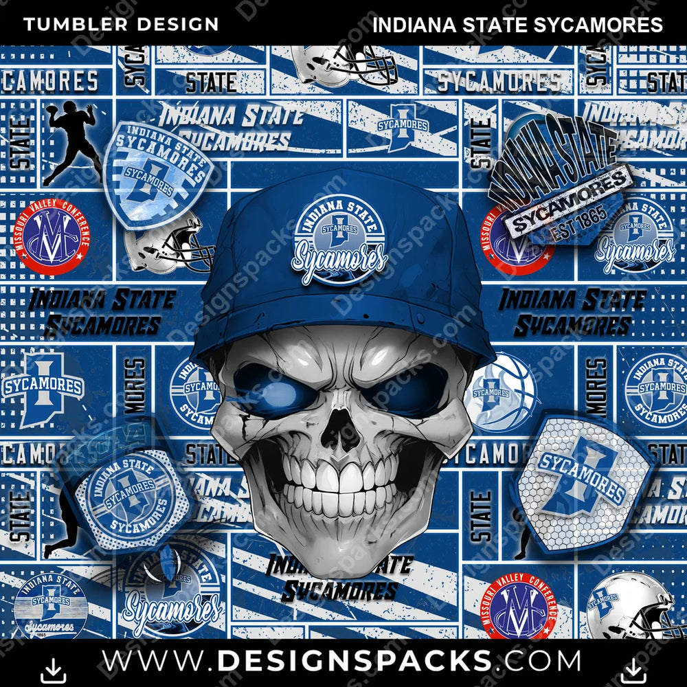 College Sport Skull Indiana State Sycamores NCAA College Sport Tumbler Digital Wrap Design Download
