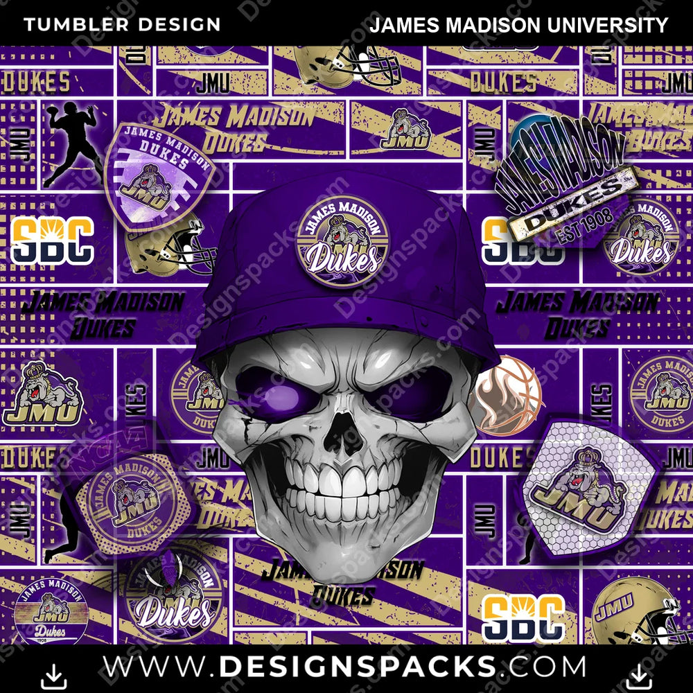 College Sport Skull James Madison University NCAA College Sport Tumbler Digital Wrap Design Download