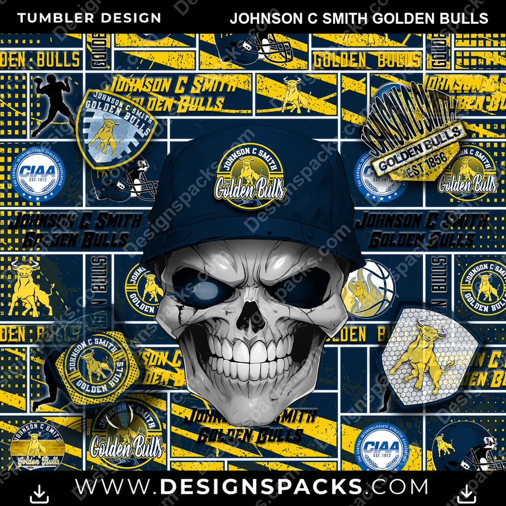College Sport Skull Johnson C Smith Golden Bulls NCAA College Sport Tumbler Digital Wrap Design Download