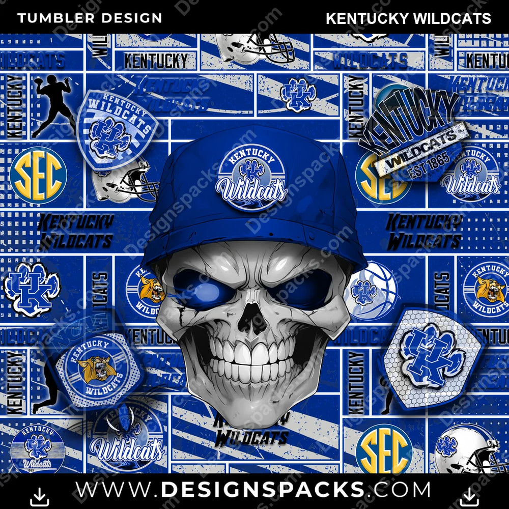 College Sport Skull Kentucky Wildcats NCAA College Sport Tumbler Digital Wrap Design Download