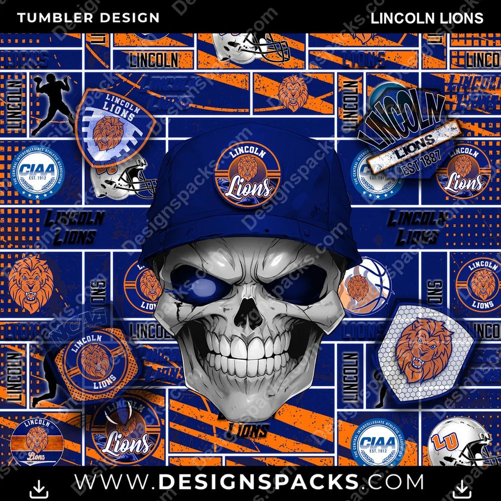 College Sport Skull Lincoln Lions NCAA College Sport Tumbler Digital Wrap Design Download