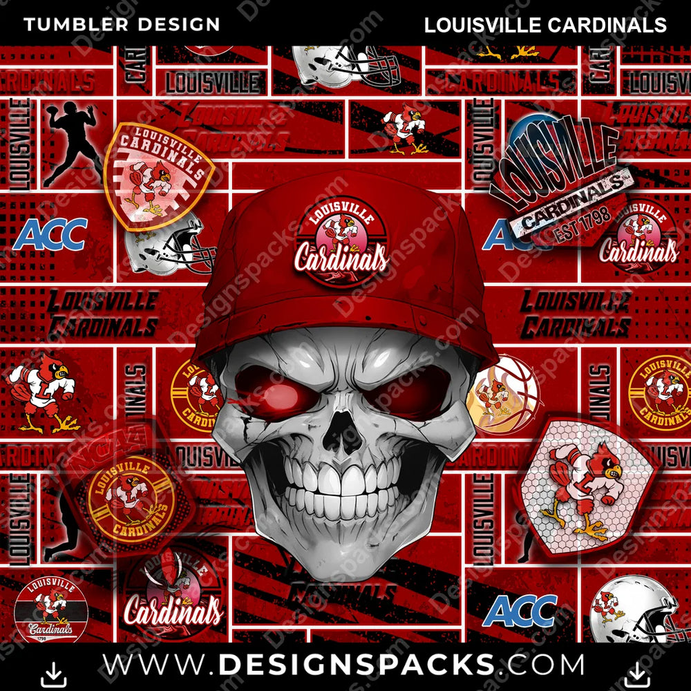 College Sport Skull Louisville Cardinals NCAA College Sport Tumbler Digital Wrap Design Download