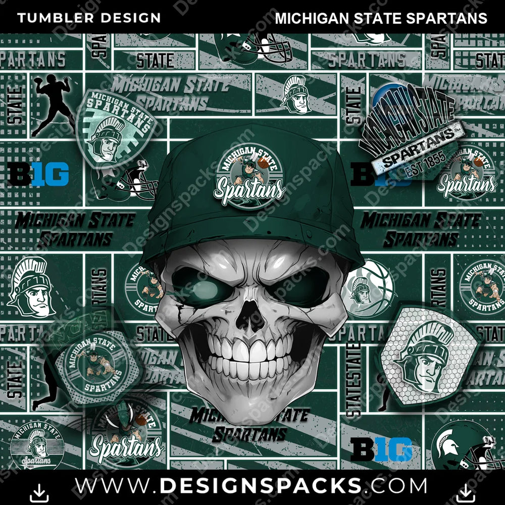 College Sport Skull Michigan State Spartans NCAA College Sport Tumbler Digital Wrap Design Download