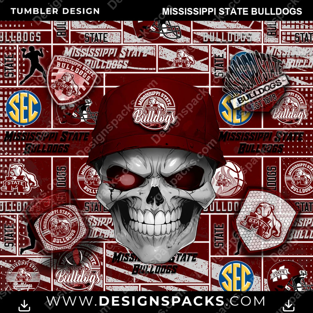 College Sport Skull Mississippi State Bulldogs NCAA College Sport Tumbler Digital Wrap Design Download