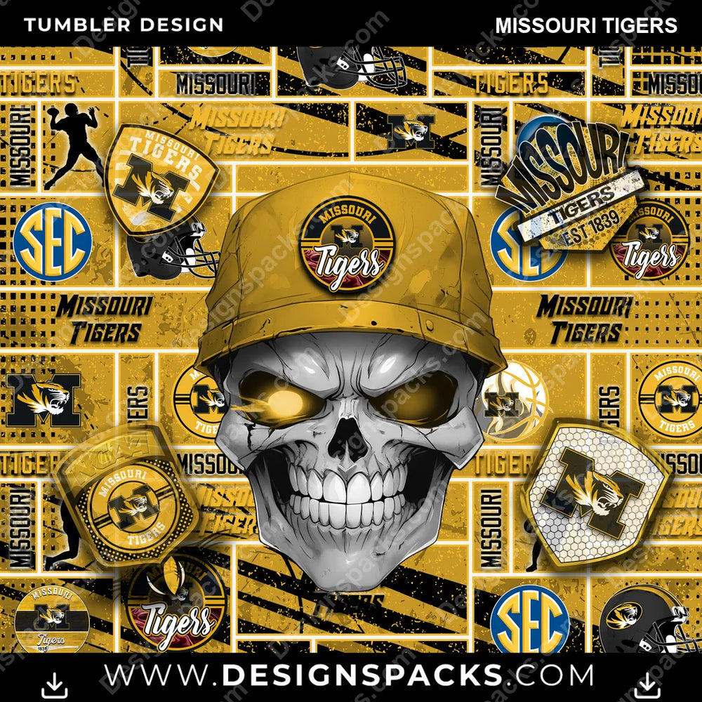 College Sport Skull Missouri Tigers NCAA College Sport Tumbler Digital Wrap Design Download