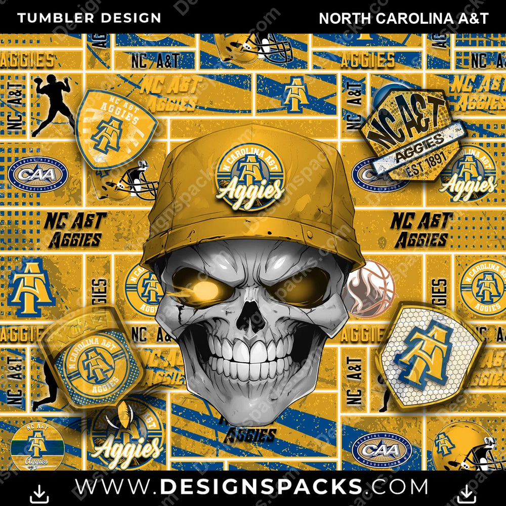 College Sport Skull North Carolina A&T NCAA College Sport Tumbler Digital Wrap Design Download