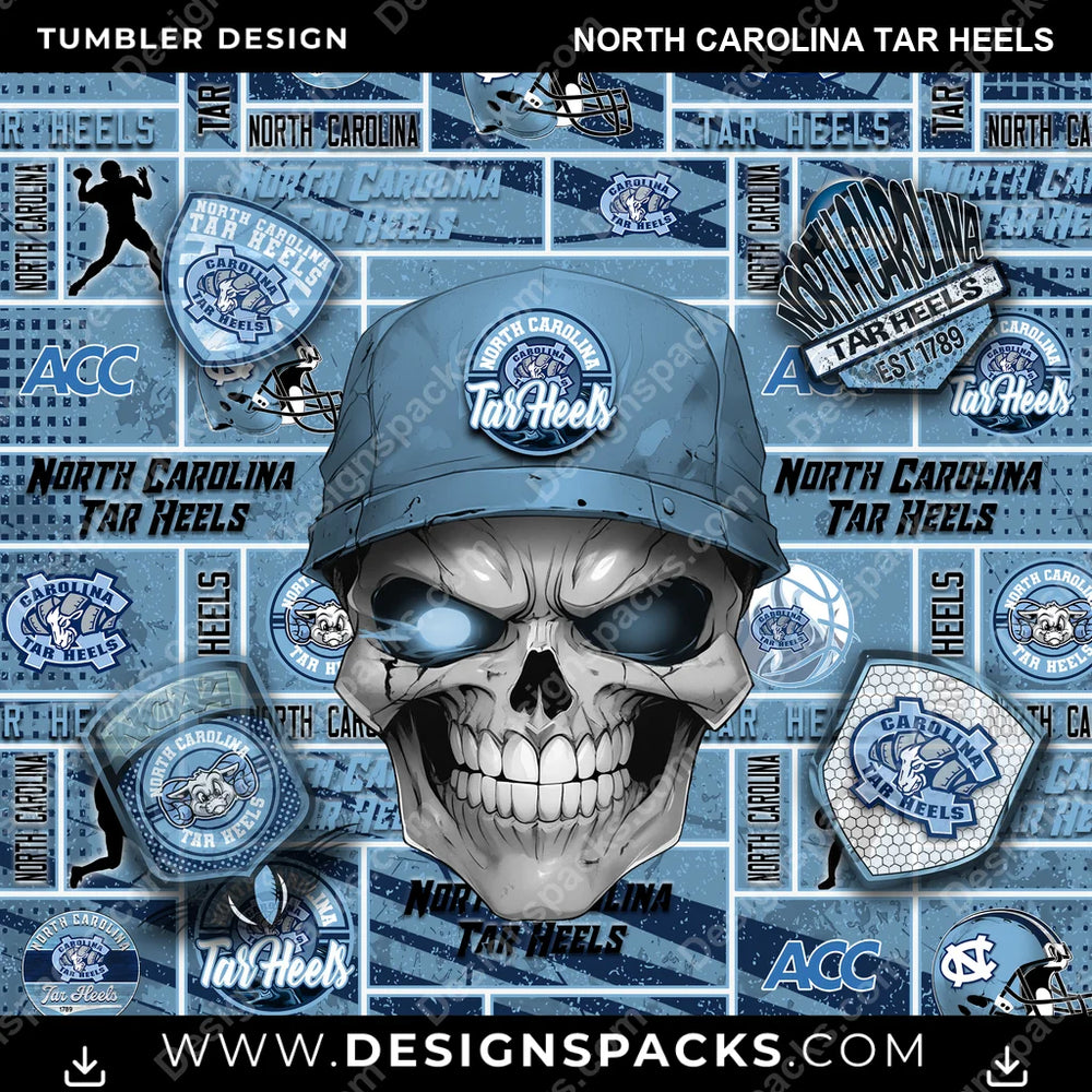 College Sport Skull North Carolina Tar Heels NCAA College Sport Tumbler Digital Wrap Design Download