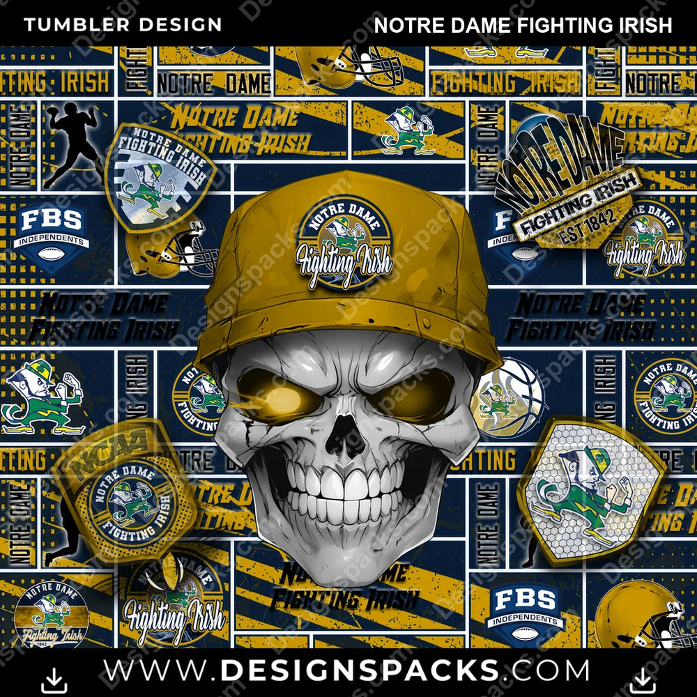 College Sport Skull Notre Dame Fighting Irish NCAA College Sport Tumbler Digital Wrap Design Download