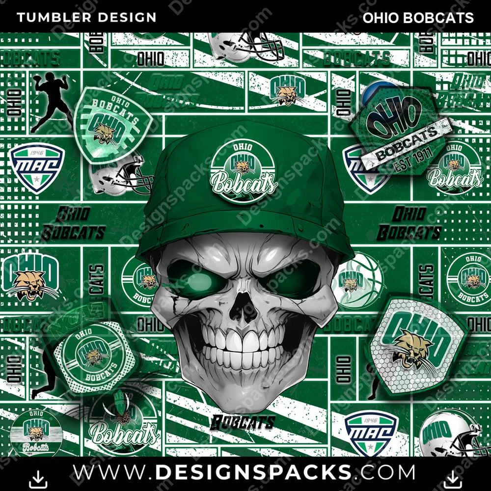 College Sport Skull Ohio Bobcats NCAA College Sport Tumbler Digital Wrap Design Download