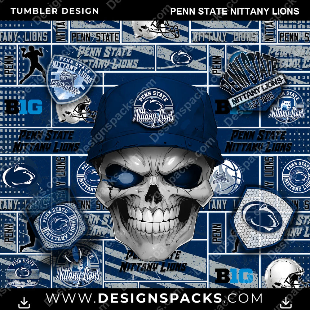 College Sport Skull Penn State Nittany Lions NCAA College Sport Tumbler Digital Wrap Design Download
