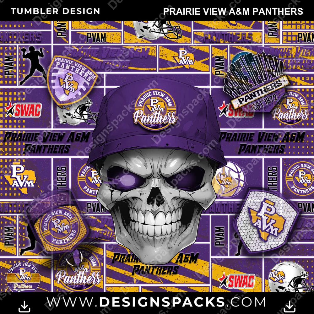 College Sport Skull Prairie View A&M Panthers NCAA College Sport Tumbler Digital Wrap Design Download