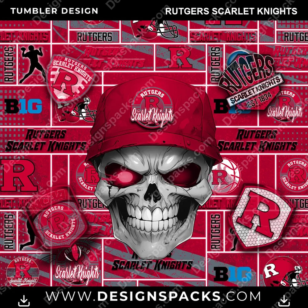 College Sport Skull Rutgers Scarlet Knights NCAA College Sport Tumbler Digital Wrap Design Download