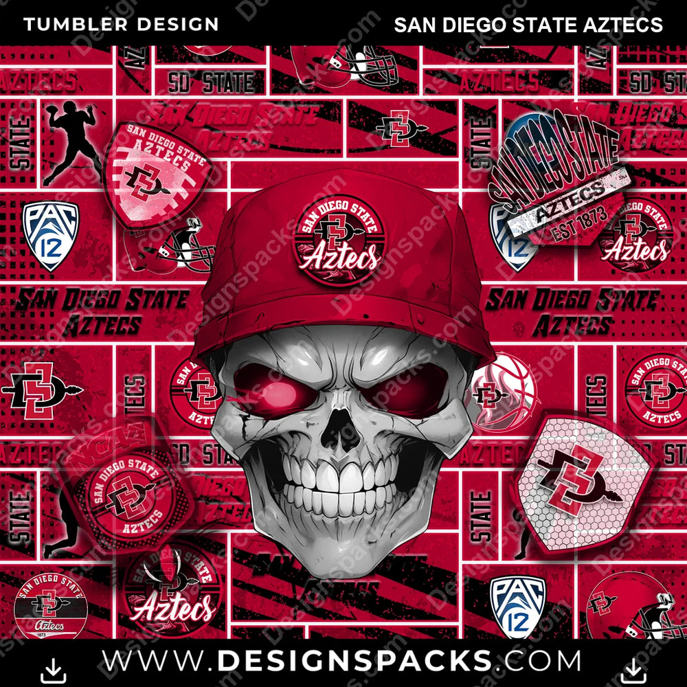 College Sport Skull San Diego State Aztecs NCAA College Sport Tumbler Digital Wrap Design Download