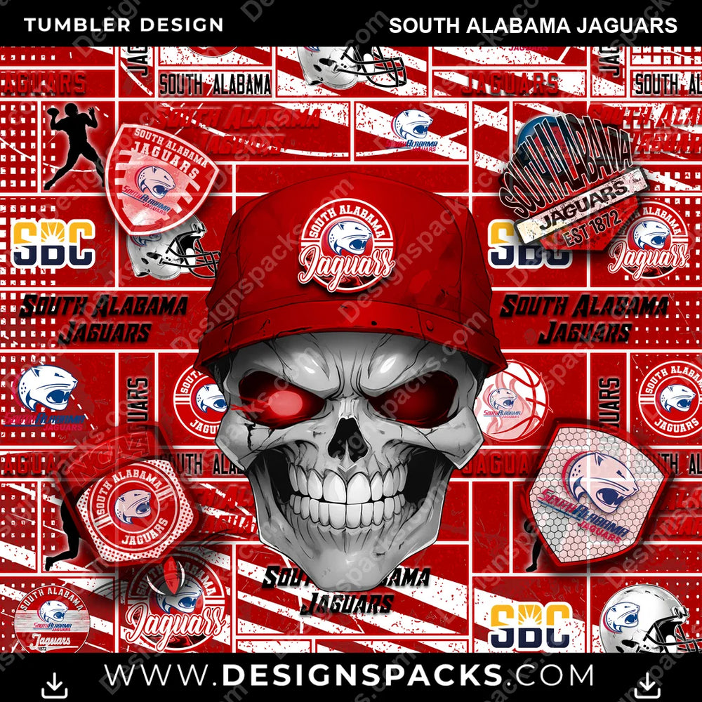 College Sport Skull South Alabama Jaguars NCAA College Sport Tumbler Digital Wrap Design Download