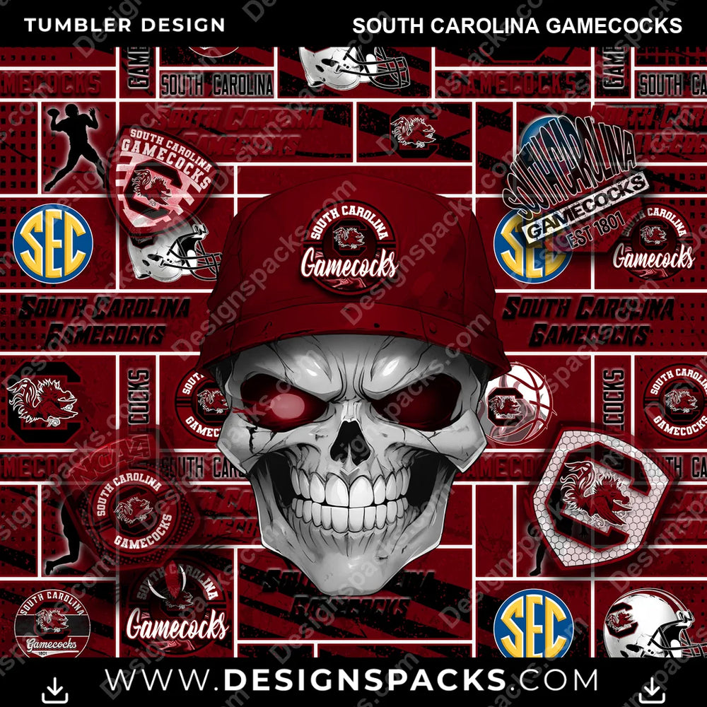 College Sport Skull South Carolina Gamecocks NCAA College Sport Tumbler Digital Wrap Design Download