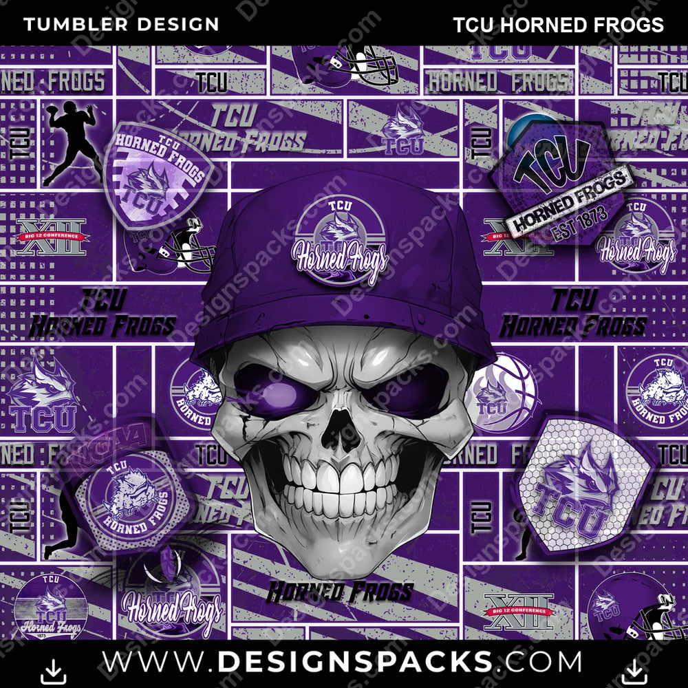 College Sport Skull TCU Horned Frogs NCAA College Sport Tumbler Digital Wrap Design Download