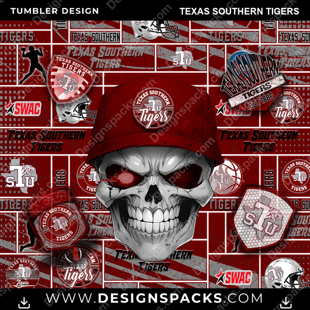 College Sport Skull Texas Southern Tigers NCAA College Sport Tumbler Digital Wrap Design Download
