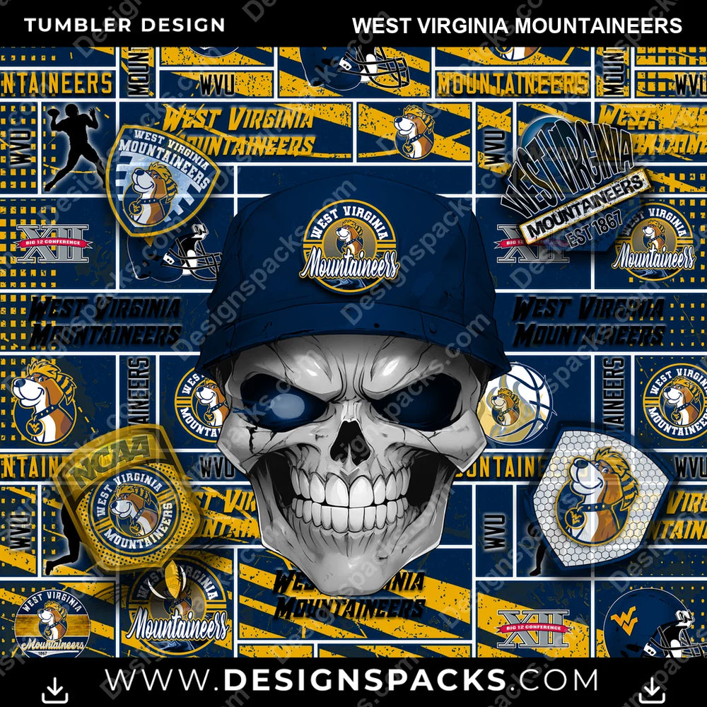 College Sport Skull West Virginia Mountaineers NCAA College Sport Tumbler Digital Wrap Design Download