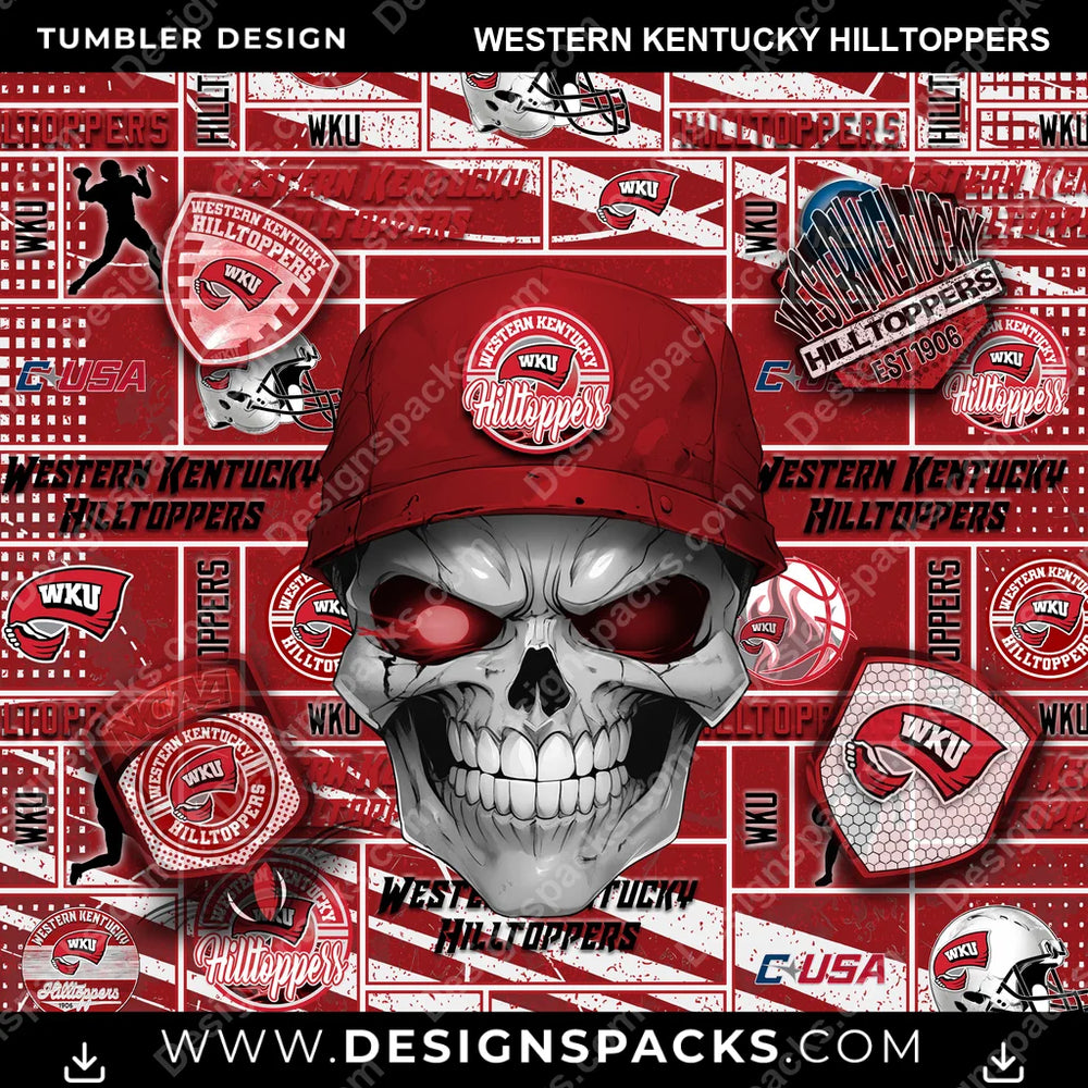 College Sport Skull Western Kentucky Hilltoppers NCAA College Sport Tumbler Digital Wrap Design Download
