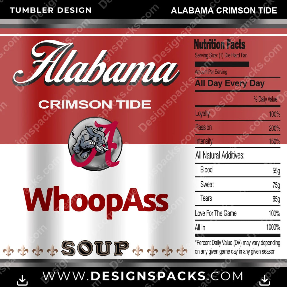 College Sport Soup Can Alabama Crimson Tide NCAA College Sport Tumbler Digital Wrap Design Download