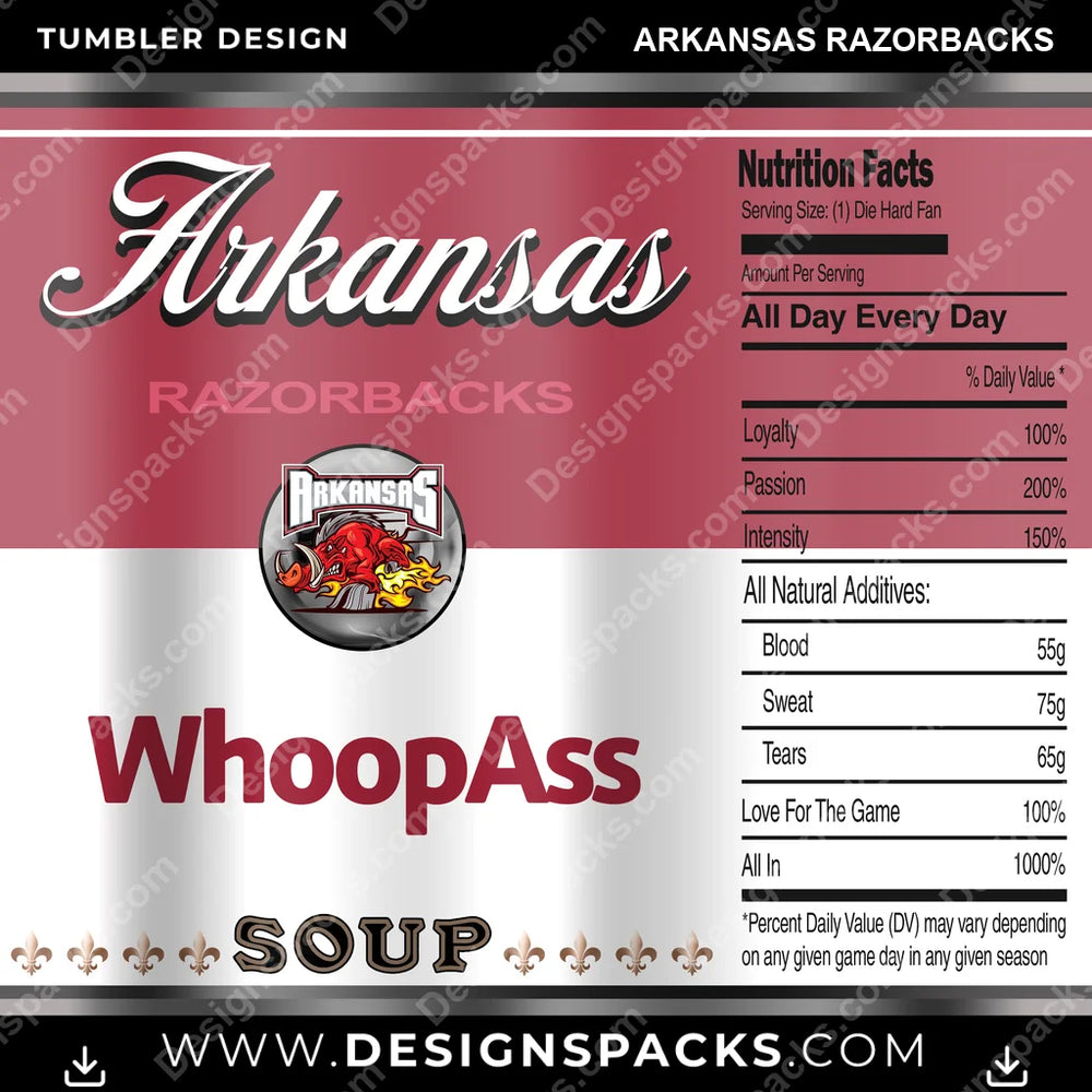 College Sport Soup Can Arkansas Razorbacks NCAA College Sport Tumbler Digital Wrap Design Download
