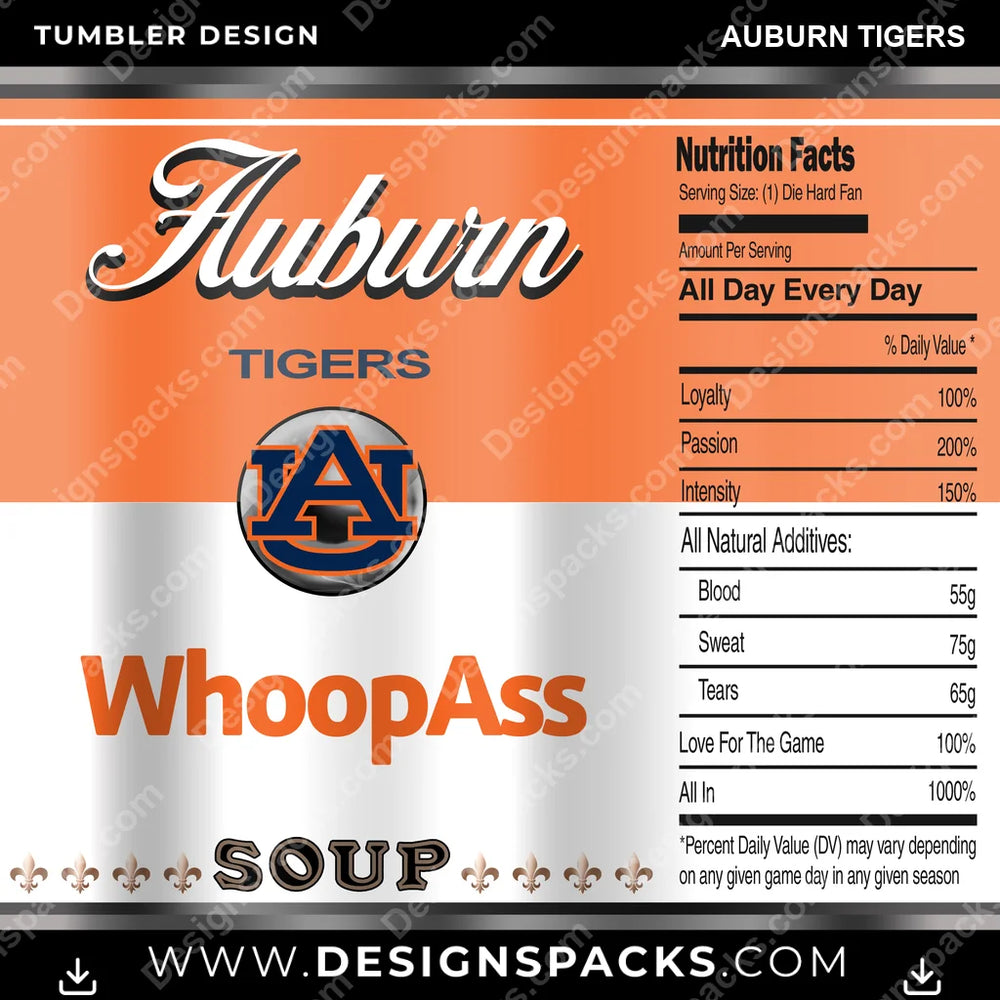 College Sport Soup Can Auburn Tigers NCAA College Sport Tumbler Digital Wrap Design Download