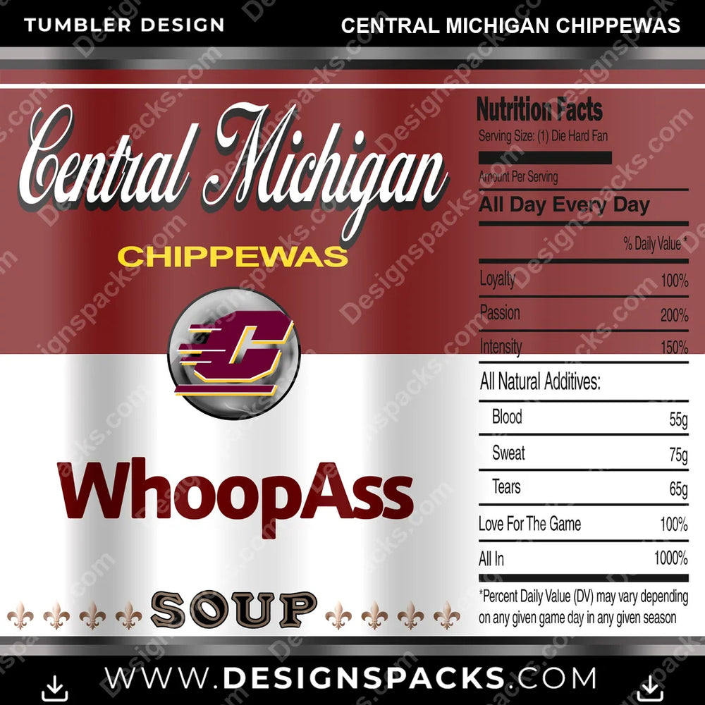 College Sport Soup Can Central Michigan Chippewas NCAA College Sport Tumbler Digital Wrap Design Download