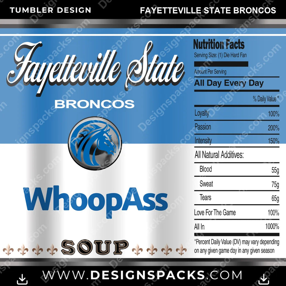 College Sport Soup Can Fayetteville State Broncos NCAA College Sport Tumbler Digital Wrap Design Download