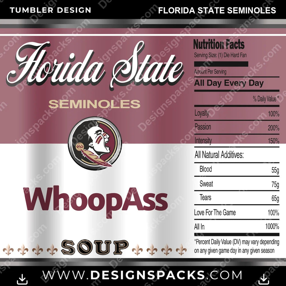 College Sport Soup Can Florida State Seminoles NCAA College Sport Tumbler Digital Wrap Design Download