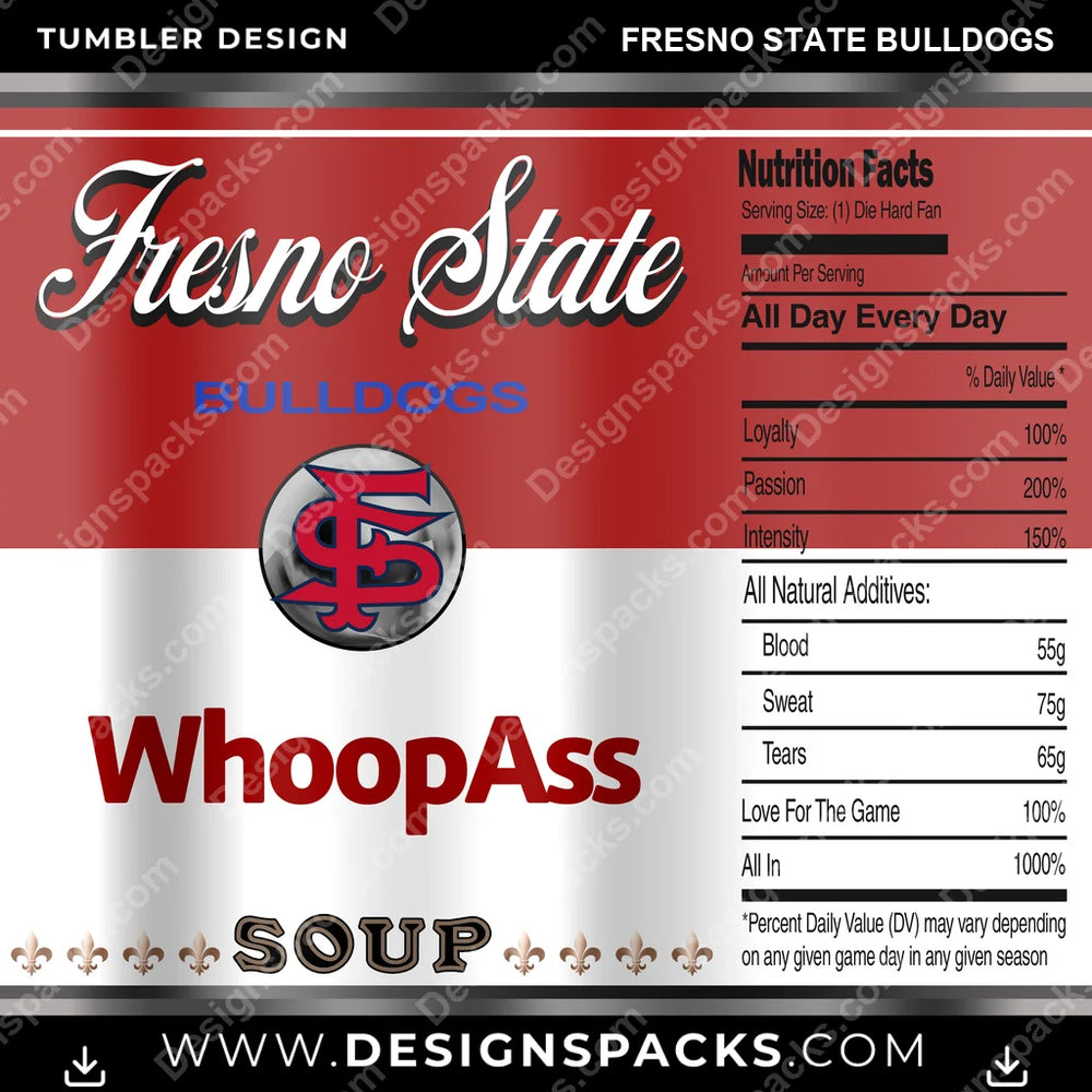 College Sport Soup Can Fresno State Bulldogs NCAA College Sport Tumbler Digital Wrap Design Download