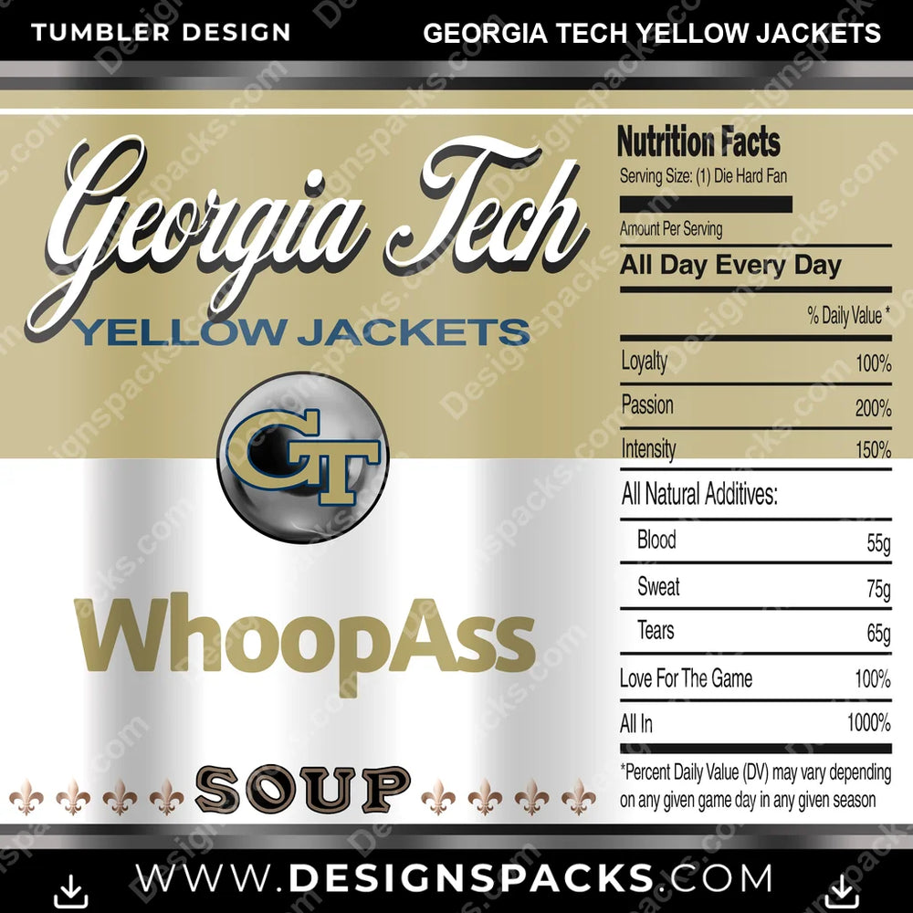 College Sport Soup Can Georgia Tech Yellow Jackets NCAA College Sport Tumbler Digital Wrap Design Download