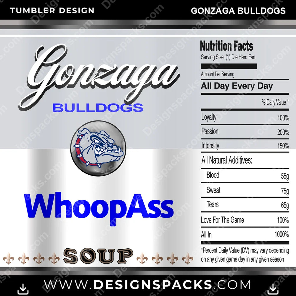 College Sport Soup Can Gonzaga Bulldogs NCAA College Sport Tumbler Digital Wrap Design Download