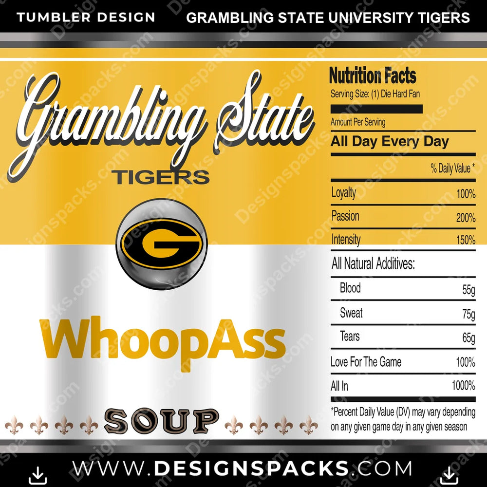 College Sport Soup Can Grambling State University Tigers NCAA College Sport Tumbler Digital Wrap Design Download