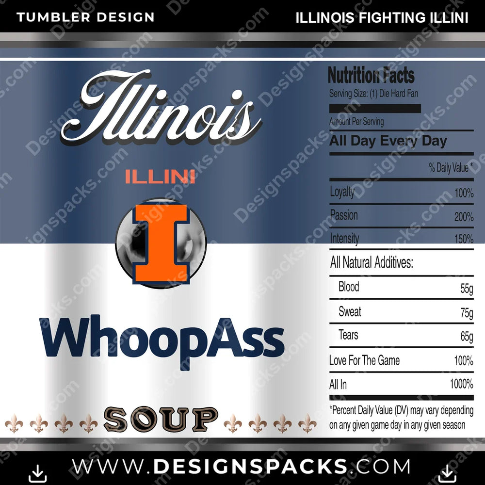College Sport Soup Can Illinois Fighting Illini NCAA College Sport Tumbler Digital Wrap Design Download