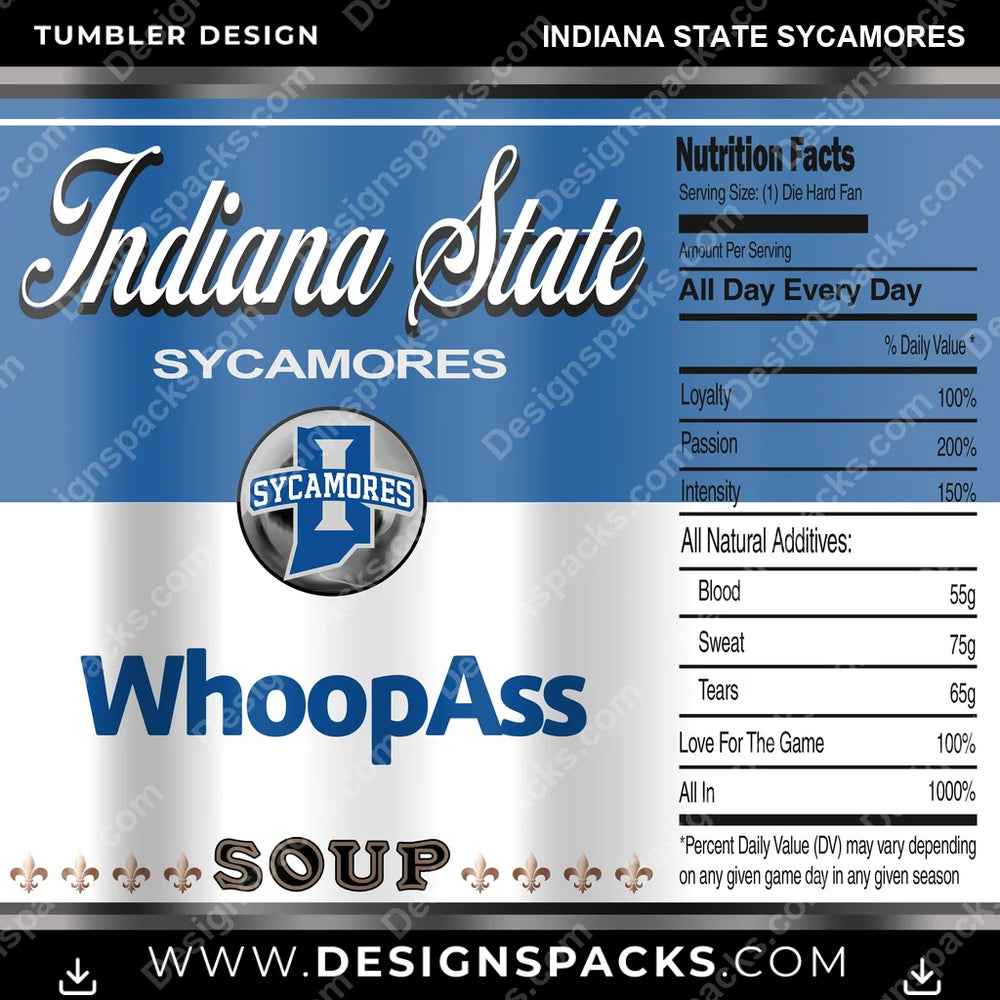 College Sport Soup Can Indiana State Sycamores NCAA College Sport Tumbler Digital Wrap Design Download