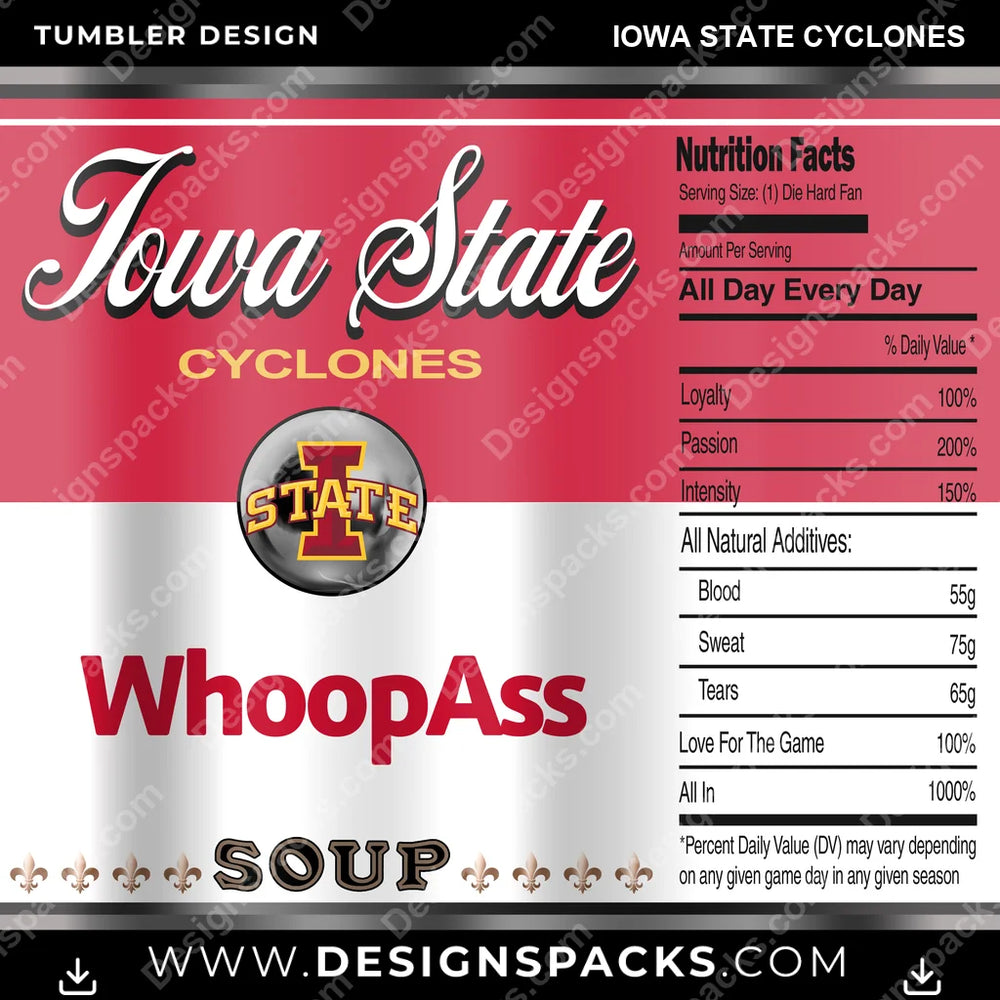 College Sport Soup Can Iowa State Cyclones NCAA College Sport Tumbler Digital Wrap Design Download