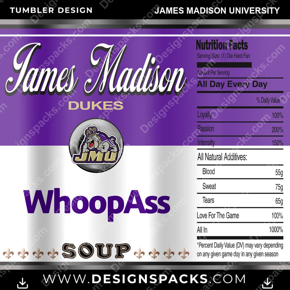 College Sport Soup Can James Madison University NCAA College Sport Tumbler Digital Wrap Design Download