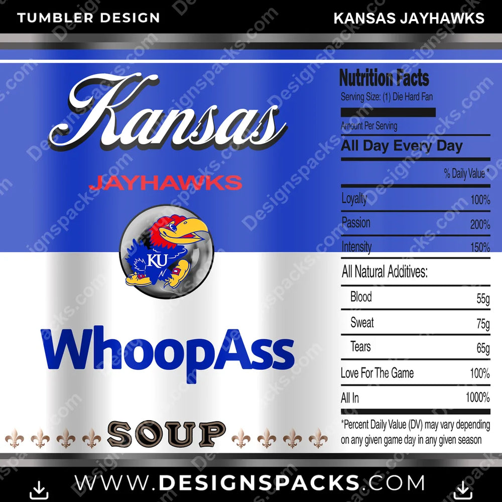 College Sport Soup Can Kansas Jayhawks NCAA College Sport Tumbler Digital Wrap Design Download