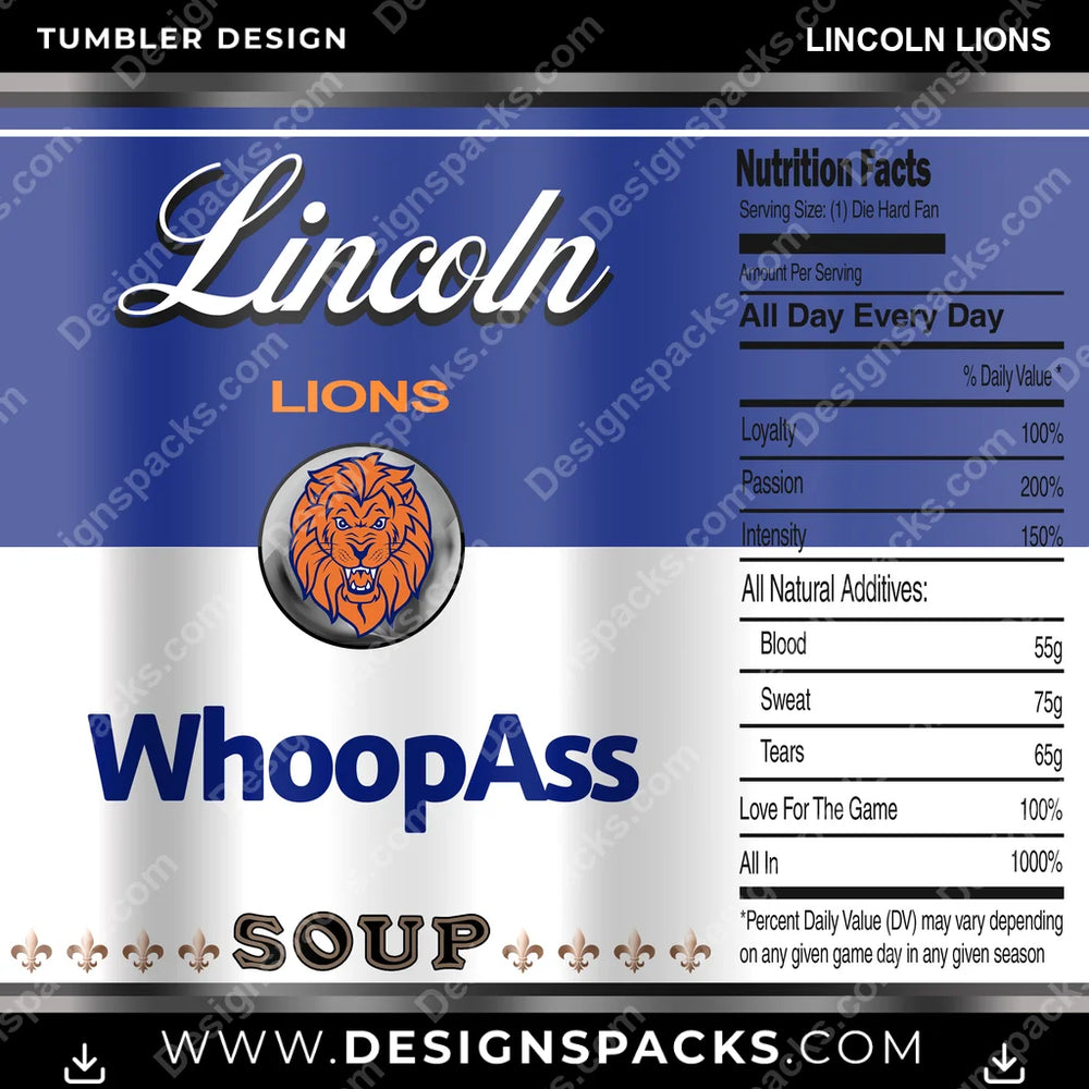College Sport Soup Can Lincoln Lions NCAA College Sport Tumbler Digital Wrap Design Download
