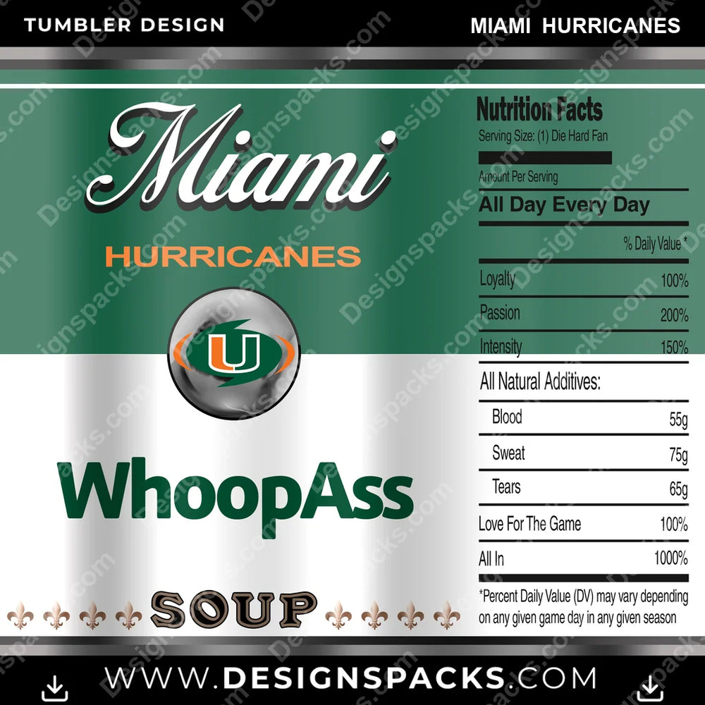 College Sport Soup Can Miami Hurricanes NCAA College Sport Tumbler Digital Wrap Design Download