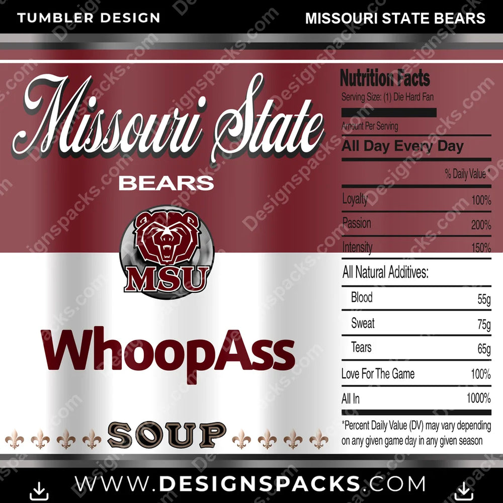 College Sport Soup Can Missouri State Bears NCAA College Sport Tumbler Digital Wrap Design Download