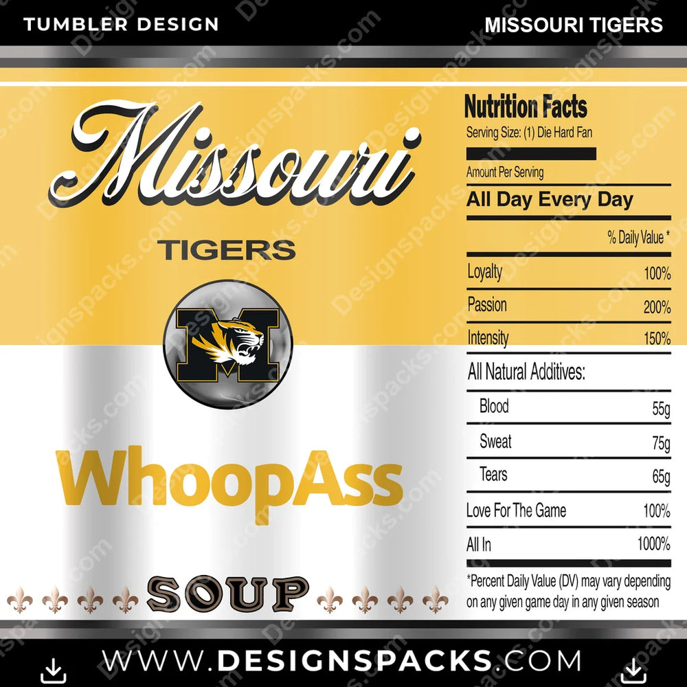 College Sport Soup Can Missouri Tigers NCAA College Sport Tumbler Digital Wrap Design Download