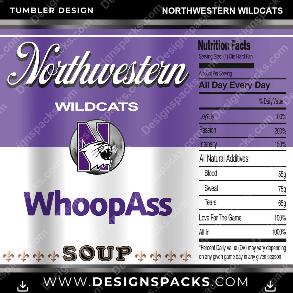 College Sport Soup Can Northwestern Wildcats NCAA College Sport Tumbler Digital Wrap Design Download