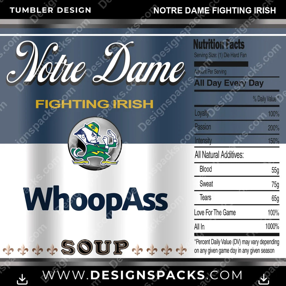 College Sport Soup Can Notre Dame Fighting Irish NCAA College Sport Tumbler Digital Wrap Design Download