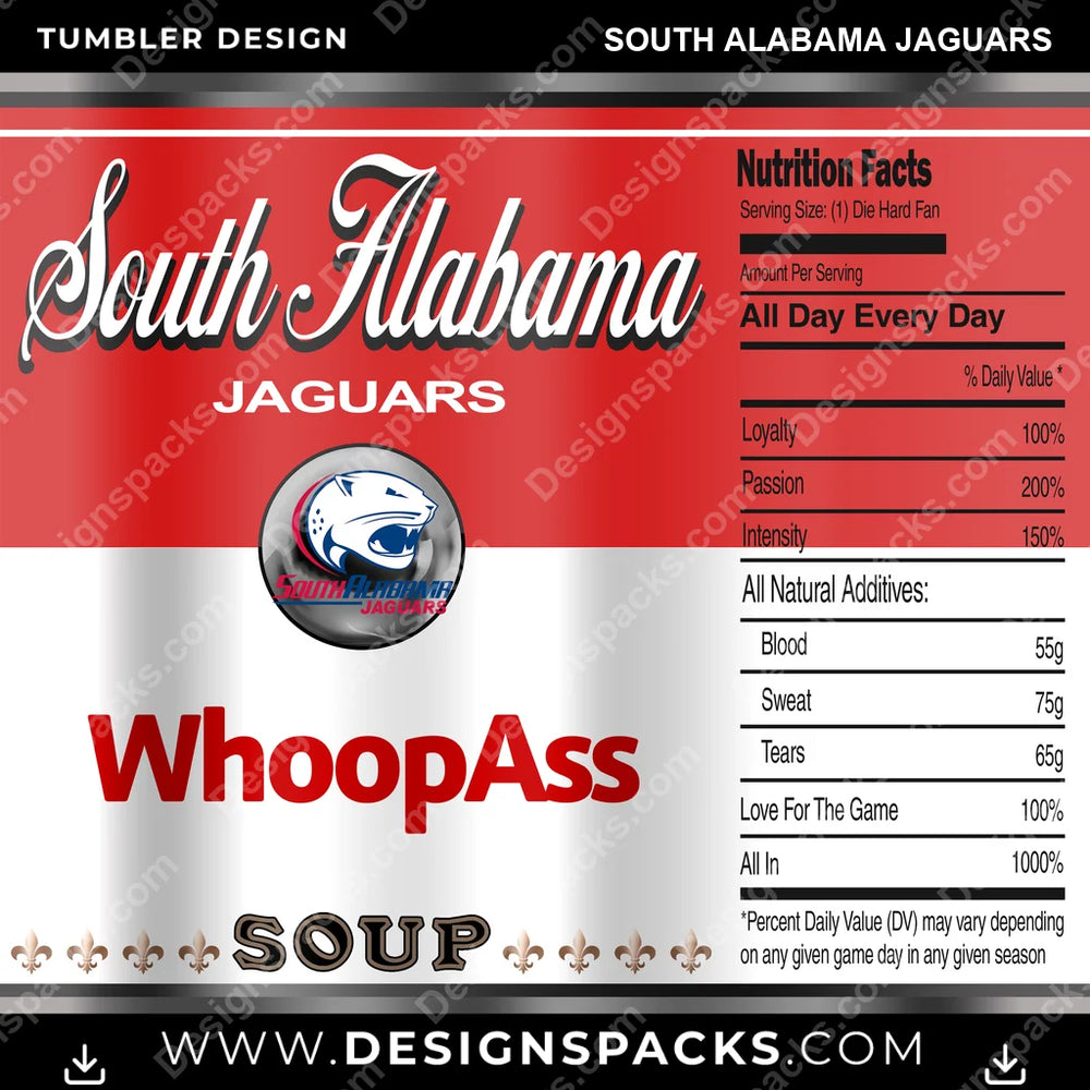 College Sport Soup Can South Alabama Jaguars NCAA College Sport Tumbler Digital Wrap Design Download