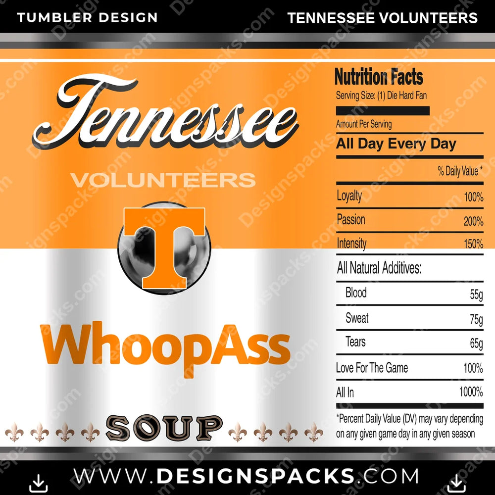 College Sport Soup Can Tennessee Volunteers NCAA College Sport Tumbler Digital Wrap Design Download